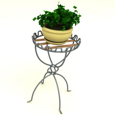 Flower in a yellow pot on forged stand 3DS Plant stand 01
