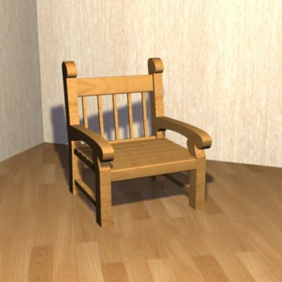 Low wooden stool 3D object chair_03