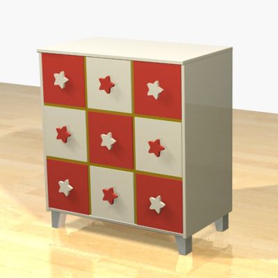 Red White Minimalist Chest Of Drawers For The Childrens Room 3d
