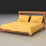 3D - model with yellow cushions wood bed 01