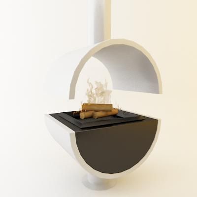 Qualitative 3D-model of fireplace in high-tech art b/w 70/80/125
