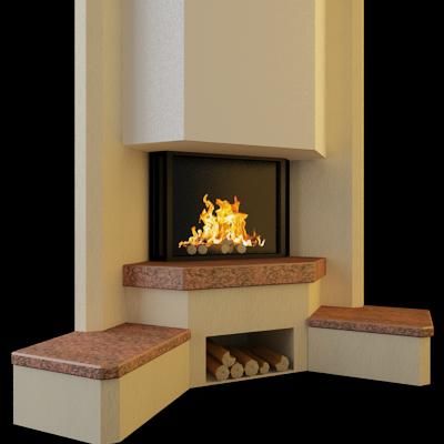 3D-model of corner country fireplace 117