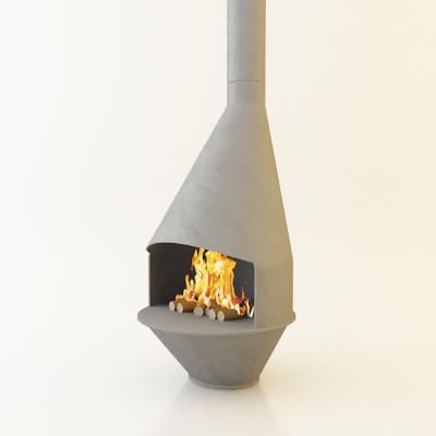 Qualitative 3D-model of gray fireplace in high-tech art